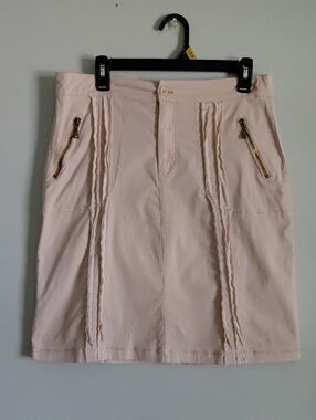 Pulp Light Pink Cargo Utility Y2K Raw Edge Pleat Trim Zipper Pockets Mini Skirt